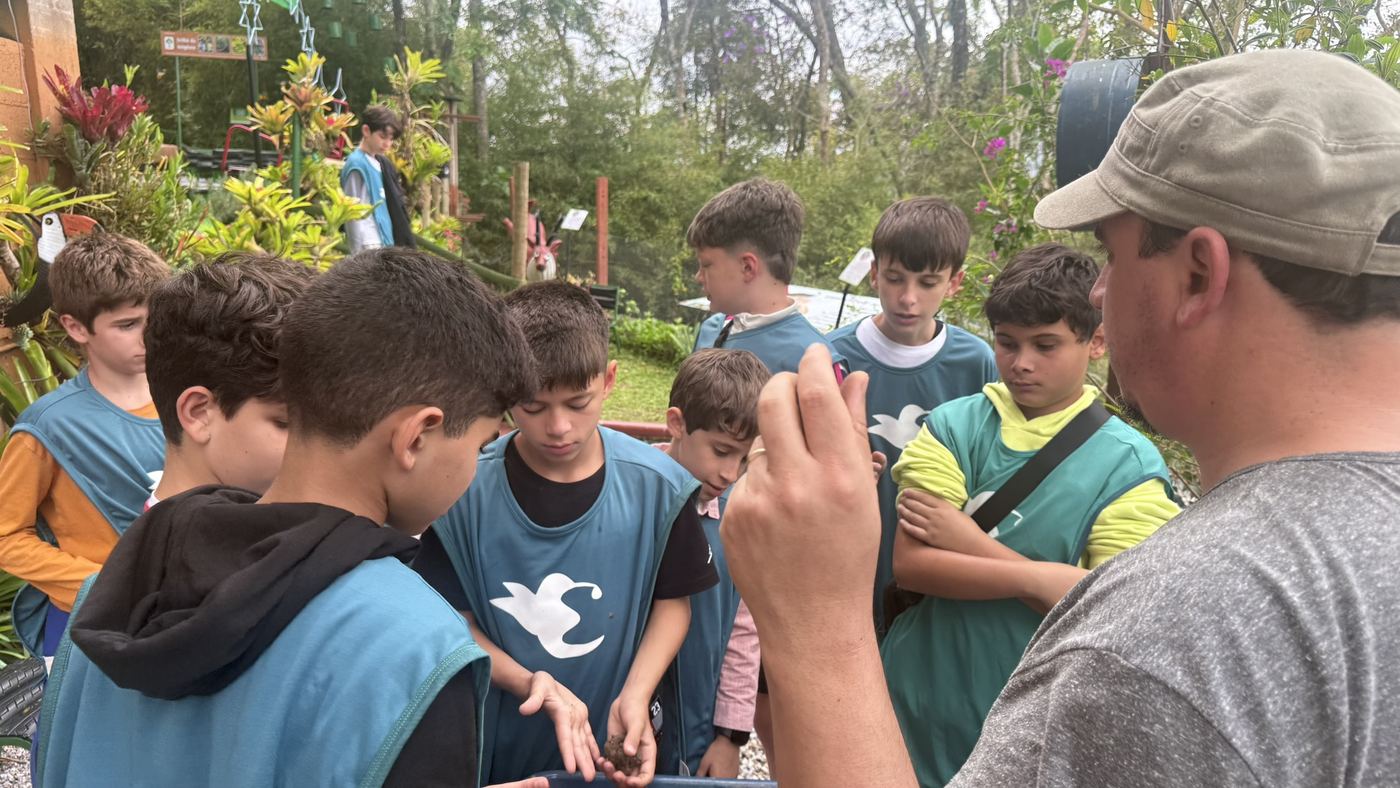 Alunos com as mãos na terra